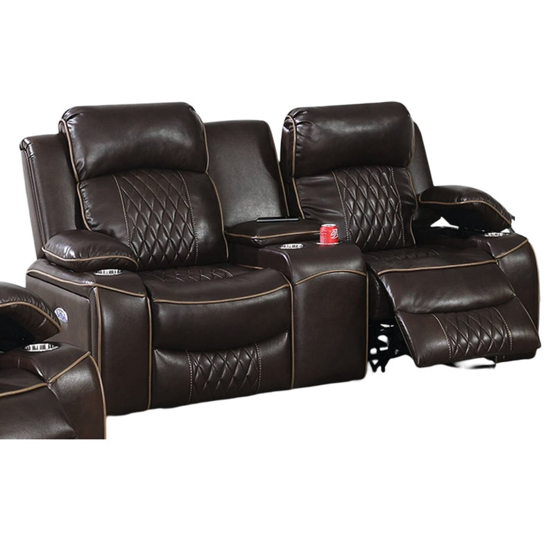 Power Motion brun avec rangement et similicuir de style contemporain dans un porte-gobelet, Brun