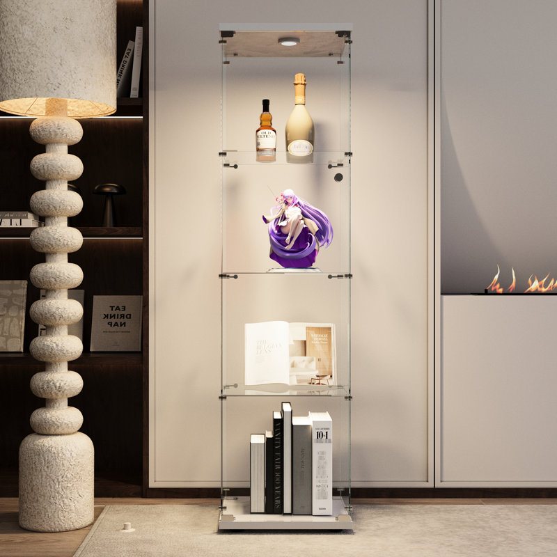 Vitrine en verre avec 4 tablettes - debout au sol en blanc pour chambre à coucher 64,7 "x 16,7" x 14,3 "Keep Your Belongings