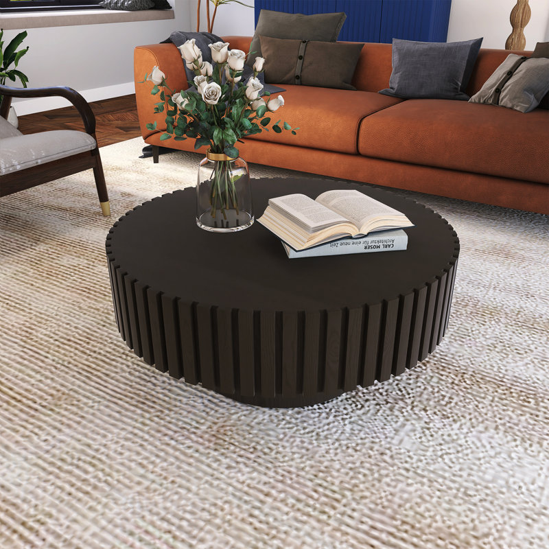 Handcrafted Relief Round Coffee Table, Black