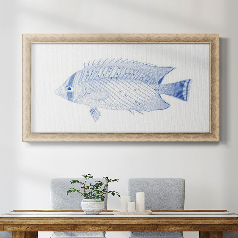 «Blue and White Tropical Fish III», toile encadrée de qualité supérieure - prête à être accrochée