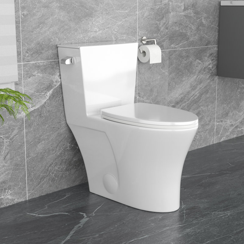 Single Flush 1.28 GPF Elongated Skirted One Piece Toilet 12" Rough In Size ADA Seat Height Toilet