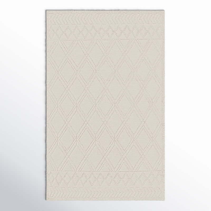 Tapis ivoire en laine / coton crocheté à la main Marnie, Rectangle 5 pi x 8 pi