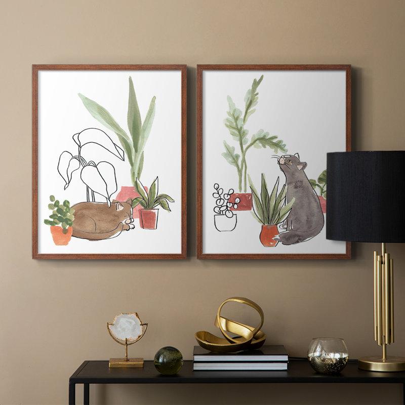 «PurrfectPlants III», reproduction encadrée de qualité supérieure - prête à être accrochée - aucun clou requis - aucun clou requis
