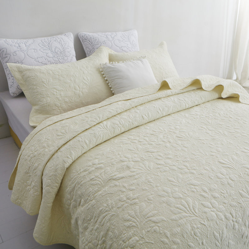 Ensemble de courtepointe standard en coton 180 pièces 3 pièces, Courtepointe très grand et 2 très grandes taies, Ivoire