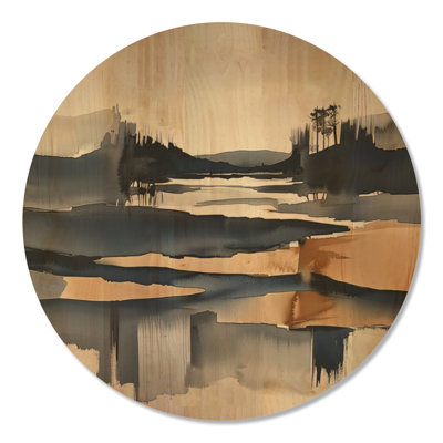 Paysage abstrait de marais II - Tableau mural minimaliste rond en bois
