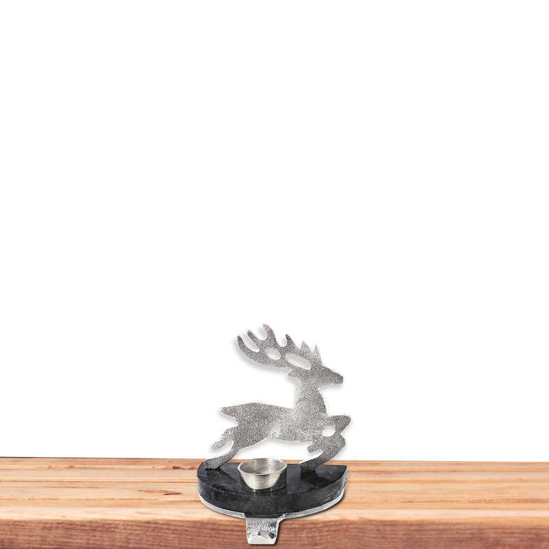 Reindeer with Tealight Stocking Holder, Silver/Black