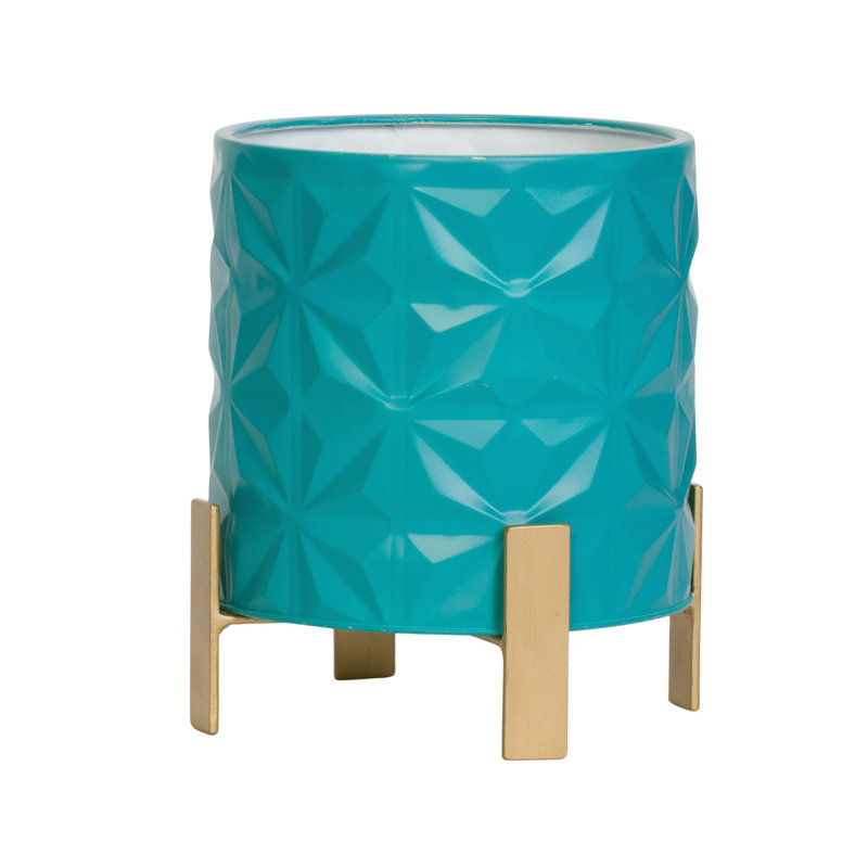 Jade Glam Indoor Metal Pot Planter With 4-Leg Metal Base, 10" H x 9" W x 9" D