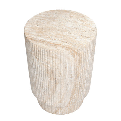 Column Travertine Stone Finish Italian Design MgO Side Accent Table