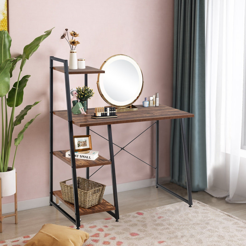Rangement, table de jeu, bureau en bois, travail d'écriture, bureau d'école avec tablettes, fournitures scolaires