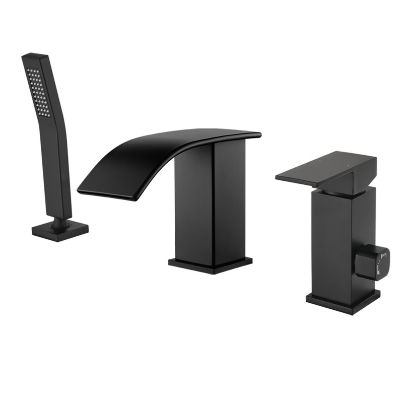 Robinet de baignoire romaine à cascade avec douche à main, ensemble de robinets de baignoire à fixation sur le comptoir avec douche à main, robinet de baignoire à large entraxe, robinet de baignoire à 3 trous avec douchette