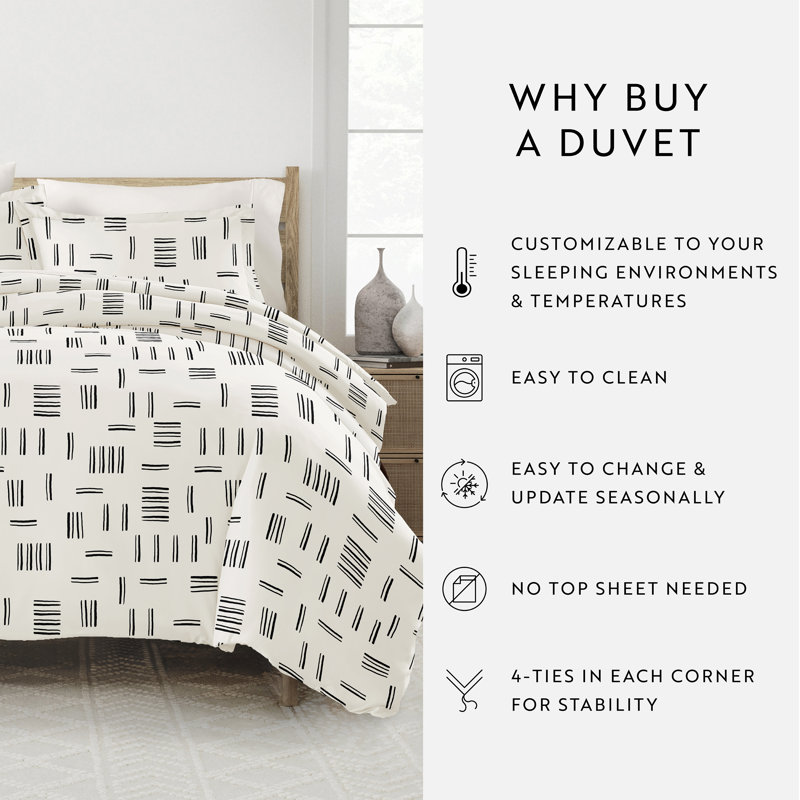 Geo Dash Gray and White Microfiber Full/Queen Duvet Cover Set