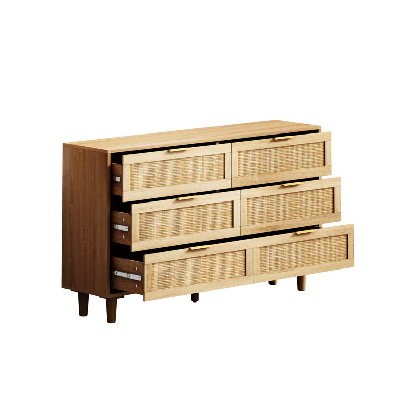 Commode à 6 tiroirs Ayanna, Doré, H 29,53 po x l 51,18 po x P 15,75 po, Natural