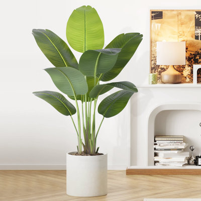 4FT Artificial Tree & Faux Plants, White Belly Pot Artificial Bird of Paradise, Small Fake Bird of Paradise Plants for Desktop & Window Sill Decor