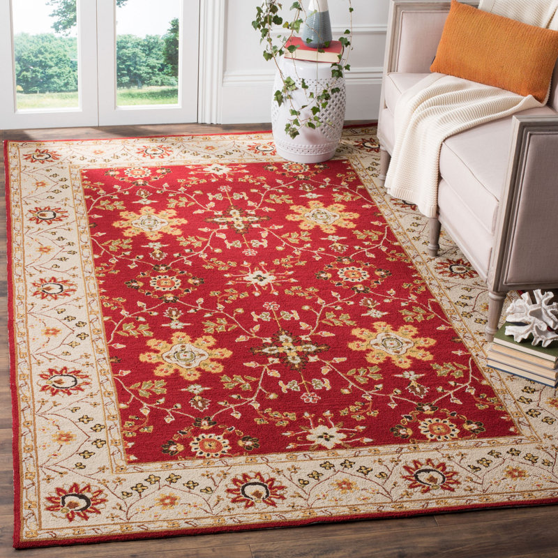 Tapis intérieur/extérieur rouge/ivoire crocheté à la main de style oriental Driffield, Rectangle 8 pi x 10 pi