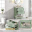 Meuble-lavabo rétro vert avec lavabo en céramique, élégance de salle de bain rétro