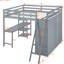 Lit mezzanine double gris avec garde-robe et tablettes de bureau-2068699615