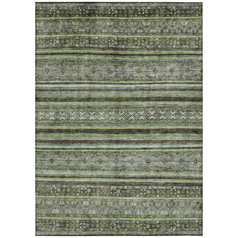 Ysadora Green Washable Indoor-Outdoor Rug - LOOMLAN, 8' x 10'