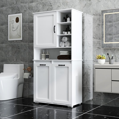 Doors And Shelf Laundry Cabinet - Tilt-out Hamper, Ample Storage, Freestanding, White, Adjustable Shelves Freestanding Storage Doors, Shelf, Easy Maintenance,