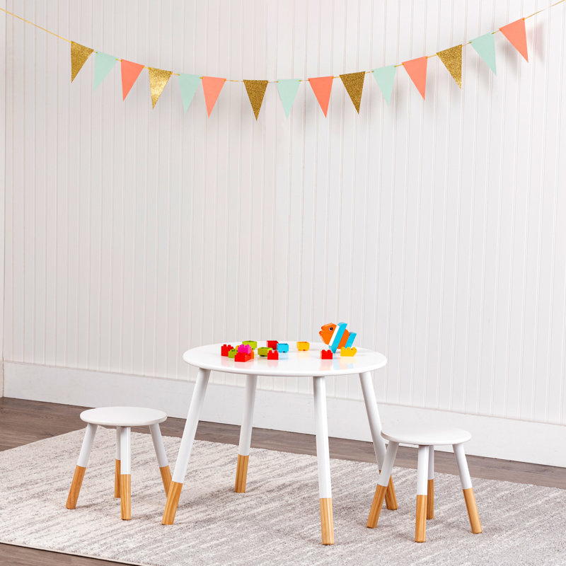 Scandi White and Natural Solid Wood Kids Table and Chair Set