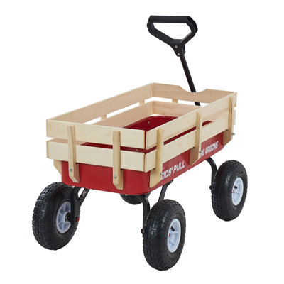 Chariot à tirer pour enfants, chariots pour tout-petits de 39 pouces avec panneaux et poignées en bois, supporte jusqu'à 330 lb, chariot tout-terrain pour anniversaire