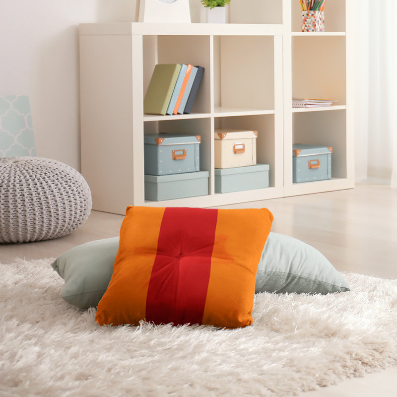  Coussin de sol touffeté, 30 po x 30 po, Orange / Rouge