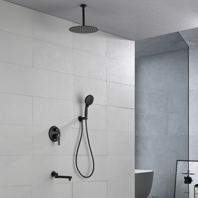 Ceiling Shower System With Tub Spout Shower Faucet Set 12 Inch Shower Head And Handheld Shower Trim Kit