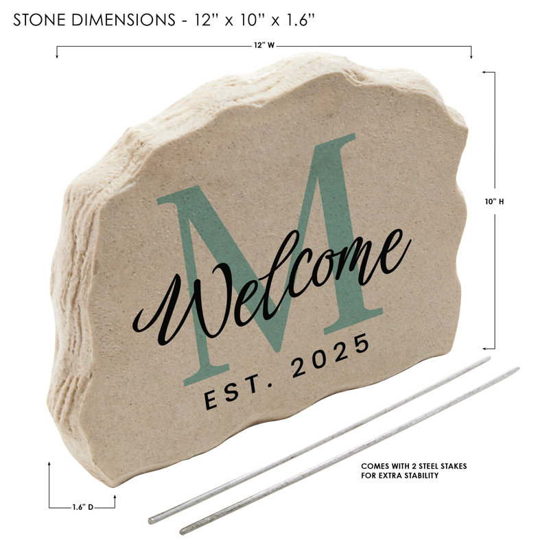 Pierre de jardin initiale personnalisée personnalisée pour la famille Welcome - plaque de monogramme personnalisée pour l'extérieur, cadeau de décoration de jardin pour maman, grand-mère, pendaison de crémaillère