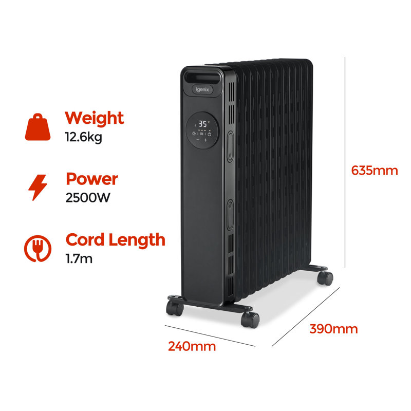 Igenix 2500W Digital Oil filled Radiator, Black
