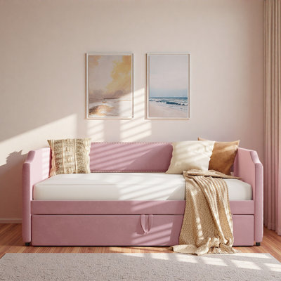 Upholstered Daybed With Pop Up Trundle And Nail Head Decoration by Everly Quinn