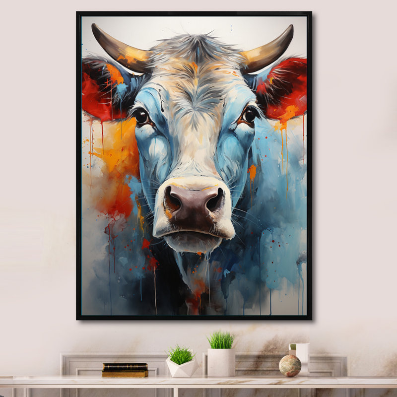 Vache de vache encadrée sur toile, H 32 po x l 16 po x P 1 po, Cadre flottant noir