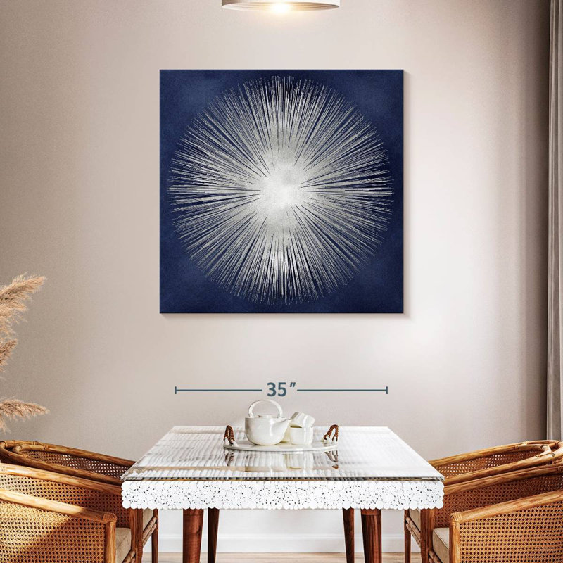 Silver Sunburst On Blue I