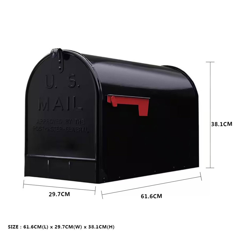 4w Rural Mailboxes Galvanized Steel,jumbo Size,post-mount Mailbox In Black