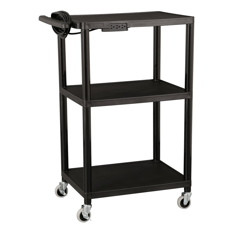 Versatile Mobile Utility Cart with Adjustable Shelves and Power Strip, Black