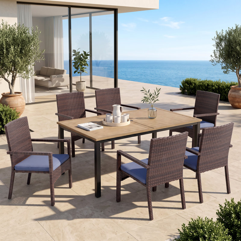 Leonard 6 - Person Patio Dining Set with Rectangular Table , Cushions Included