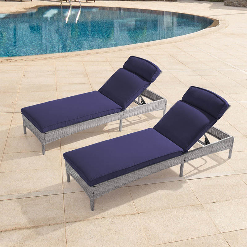 Chaise de patio inclinable en rotin simple, ensemble de 2, Bleu marine