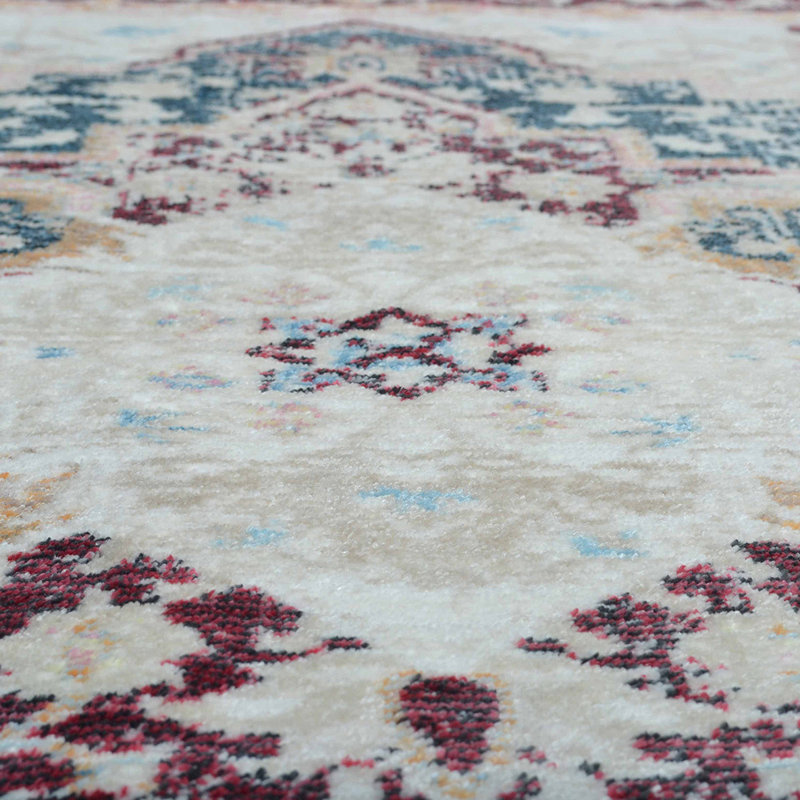 Machine Made Polyester Area Rugs - Rectangle, Red Color, Oriental Design, Low Pile Machine Made Area Rugs for Living Room, Bed Room
