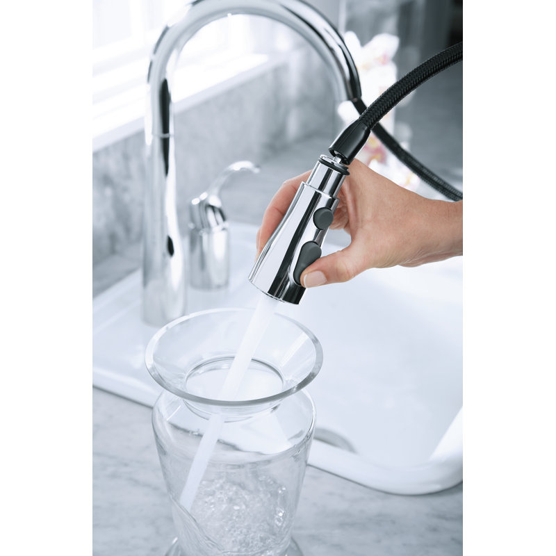 Simplice Pull-down Bar Sink Faucet with Three-function Sprayhead, Polished Chrome