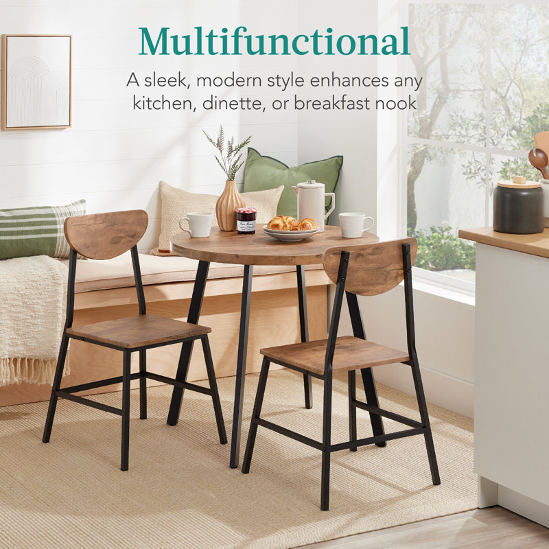 3-Piece Brown Engineered Wood Round Dining Set with Metal Legs
