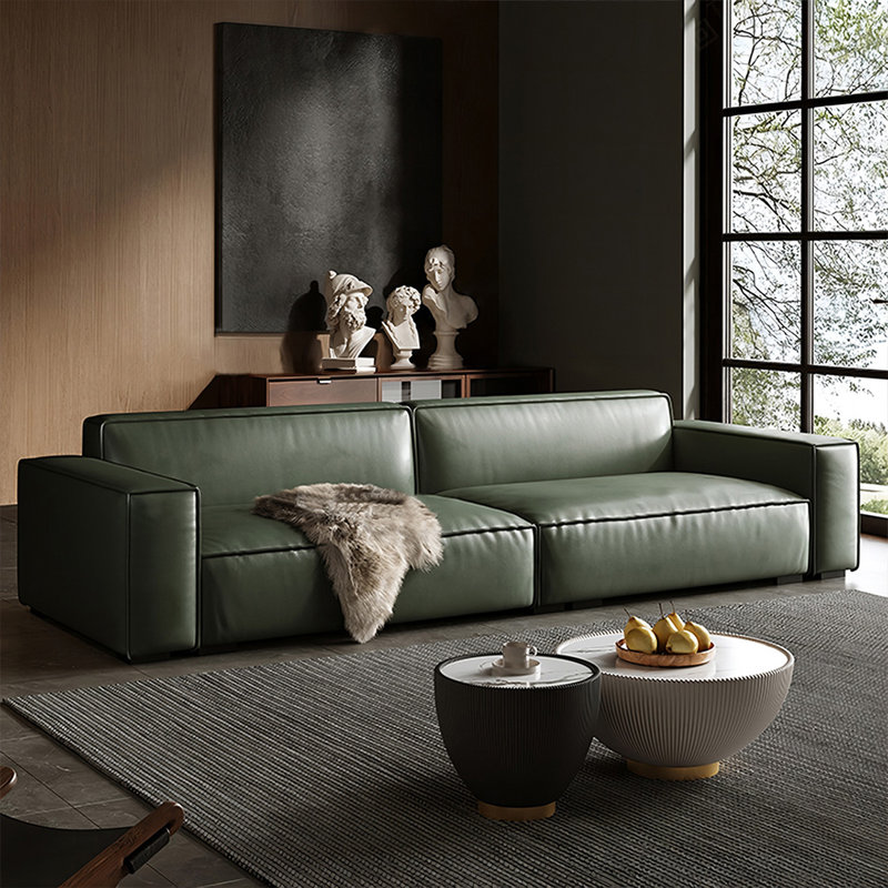 Canapé modulaire vert en cuir véritable, 3, Vert, H 28,35 po x l 108,66 po x P 37,4 po