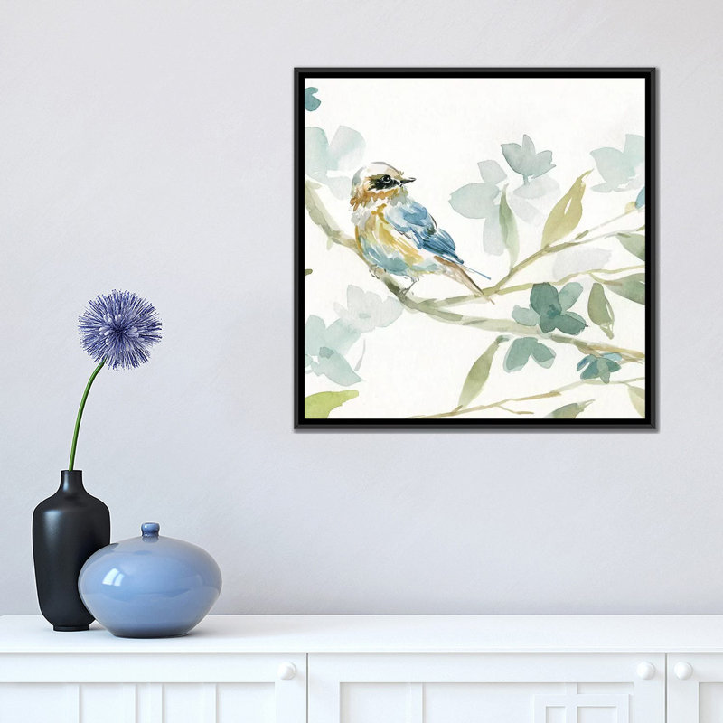 «Spring Melody I» par Carol Robinson - reproduction imprimée, H 18 po x l 18 po x 1,5 po, Toile avec cadre noir, Pas de tapis