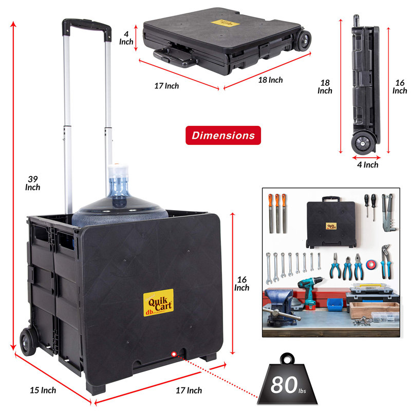 Collapsible Handcart With Retractable Handle, 80 Lbs Capacity, Foldable Storage, Multi-Purpose Utility Cart For Office, Groceries, And Tools