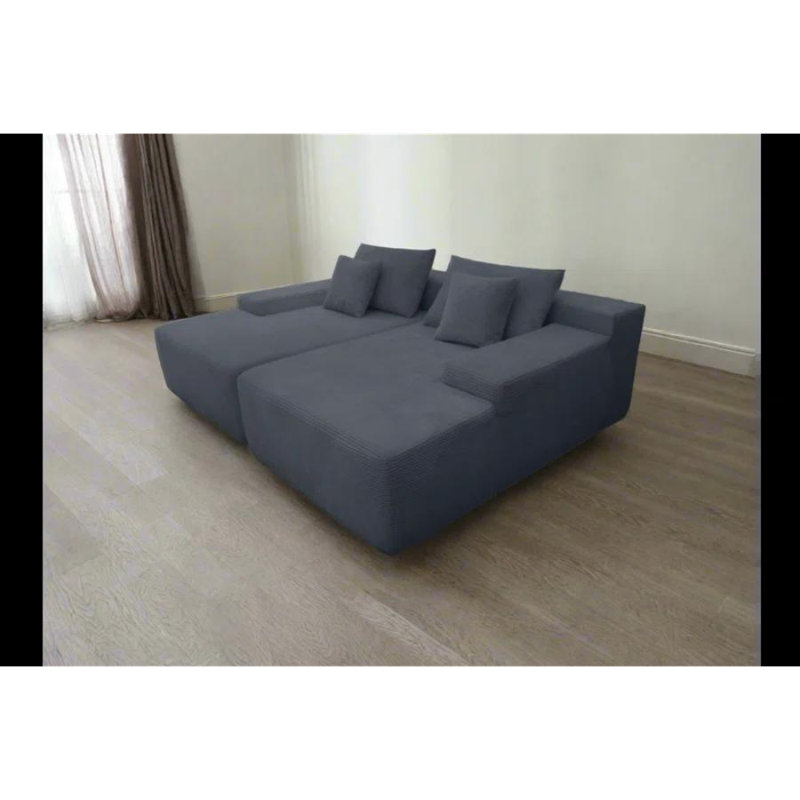 Canapé modulaire convertible (canapé longue méridienne double) - Canapé modulaire surdimensionné en chenille nervurée avec dossier coussiné