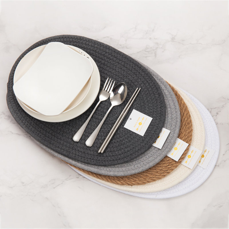 Napperons ovales en coton, Gris foncé