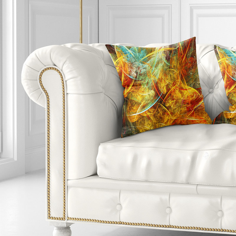 Swirling Clouds - coussin imprimé abstrait, Orange, 16 po x 16 po, Carré