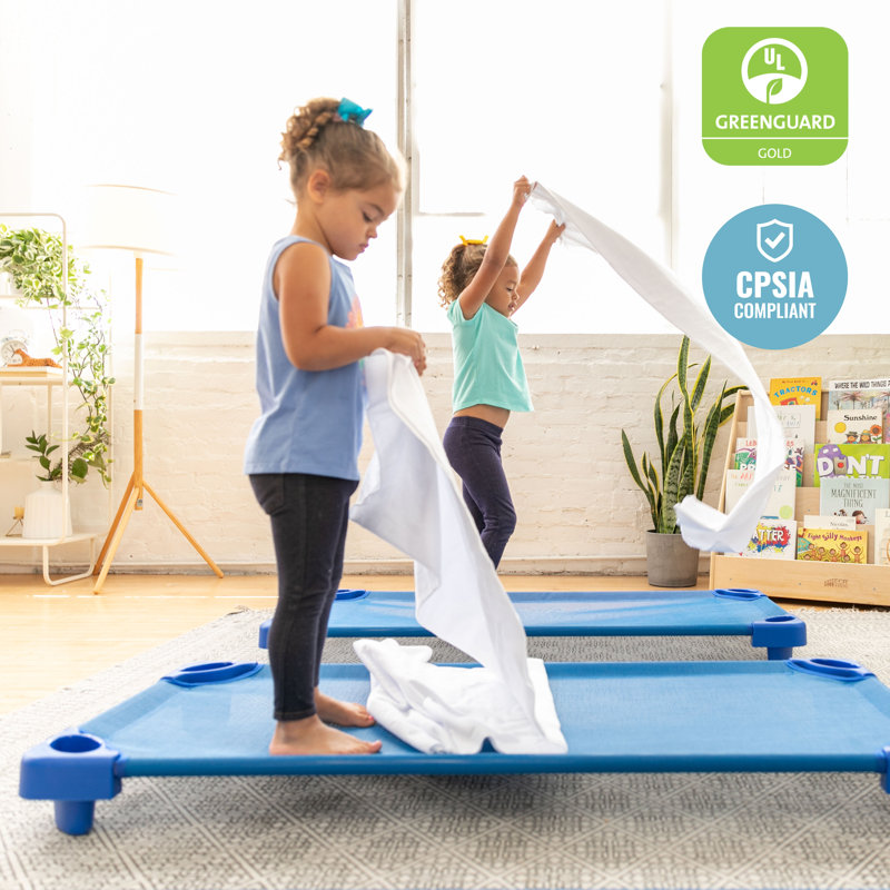 Blue Toddler Stackable Kiddie Cot with Sheet