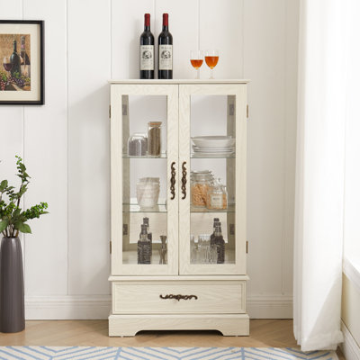 Glass Cabinet Lighted Glass Cabinet Curio Display Cabinet With Adjustable Glass Shelves by Winston Porter