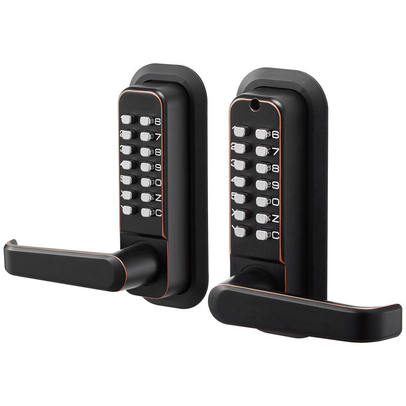 Mechanical Keyless Entry Door Lock, 2.0 Code Upgrade, 4-7 Digits Code, Double-Sided Push Button Combination Keypad Door Lock with Handle, Auto Locking, Oil-Rubbed Bronze