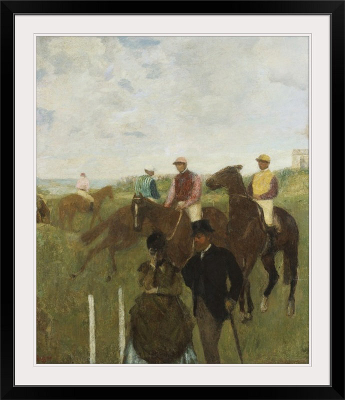 «Jockeys at the Racecours» par Edgar Degas, reproduction d'art, H 32 po x l 28 po x P 1 po, Cadre noir