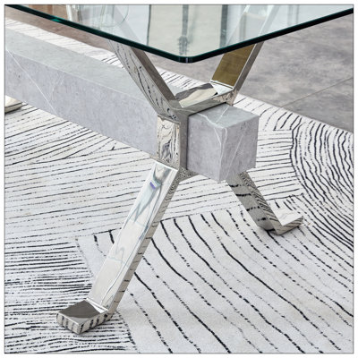 Dining Table. Modern Tempered Glass Dining Table. Large Modern Office Desk With Silver Plated Metal Legs And MDF Crossbars, Suitable For Both Home And Office Use. Kitchen. 71 ''X35.4''X30 '' 1105