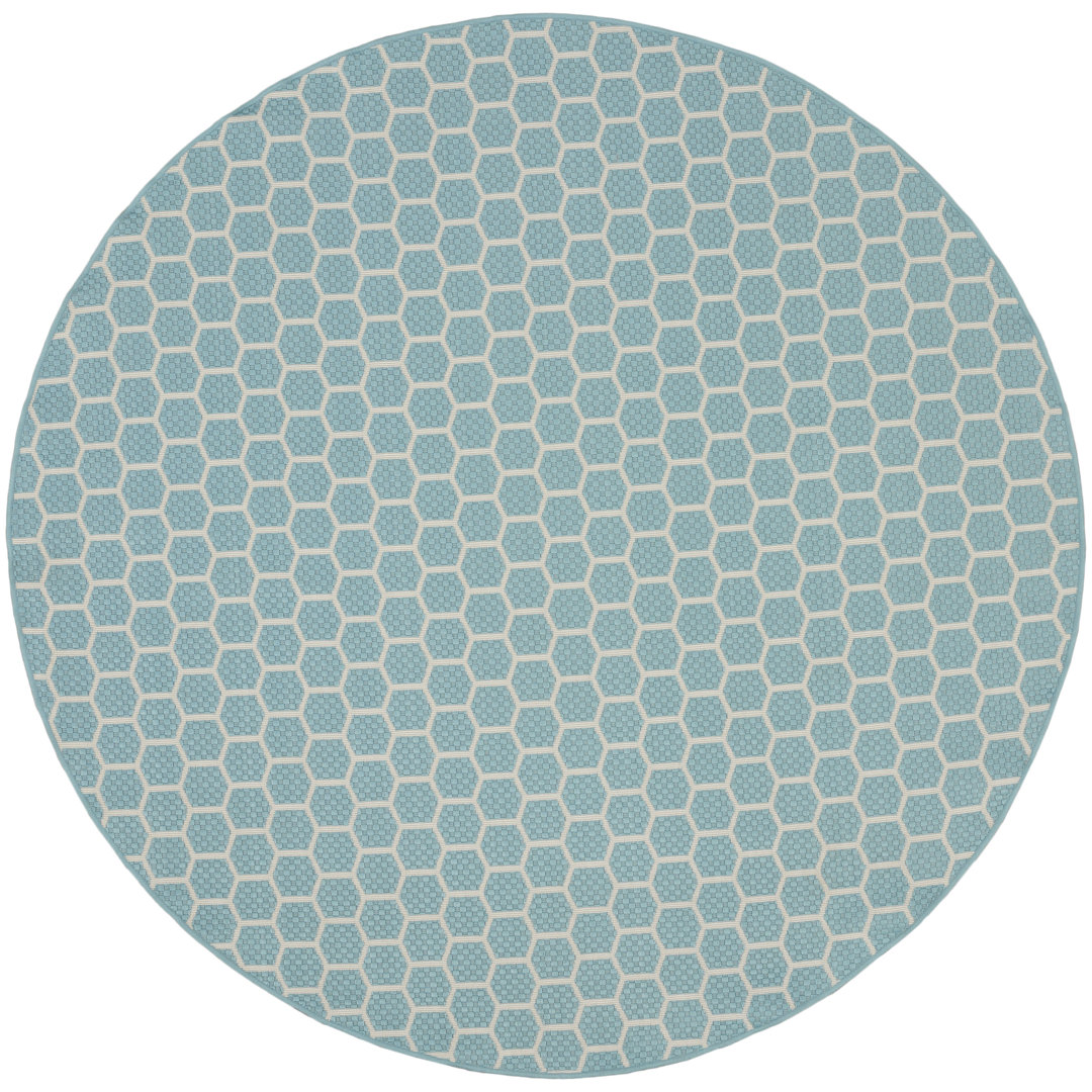 Kyee Geometric Reversible Indoor / Outdoor Area Rug in Aqua George Oliver Rug
